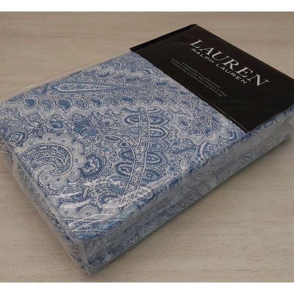 Ralph Lauren FLANNEL 100% Cotton Blue BANTRY PAISLEY Two 2 Standard Pillowcases - Picture 7 of 8